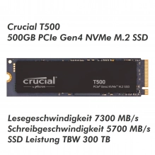 Crucial T500 500GB PCIe Gen4 NVMe M.2 SSD CT500T500SSD8