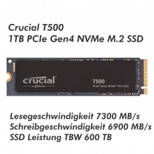Crucial T500 1TB PCIe Gen4 NVMe M.2 SSD CT1000T500SSD8