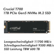 Crucial T700 1TB PCIe Gen5 NVMe M.2 SSD CT1000T700SSD3