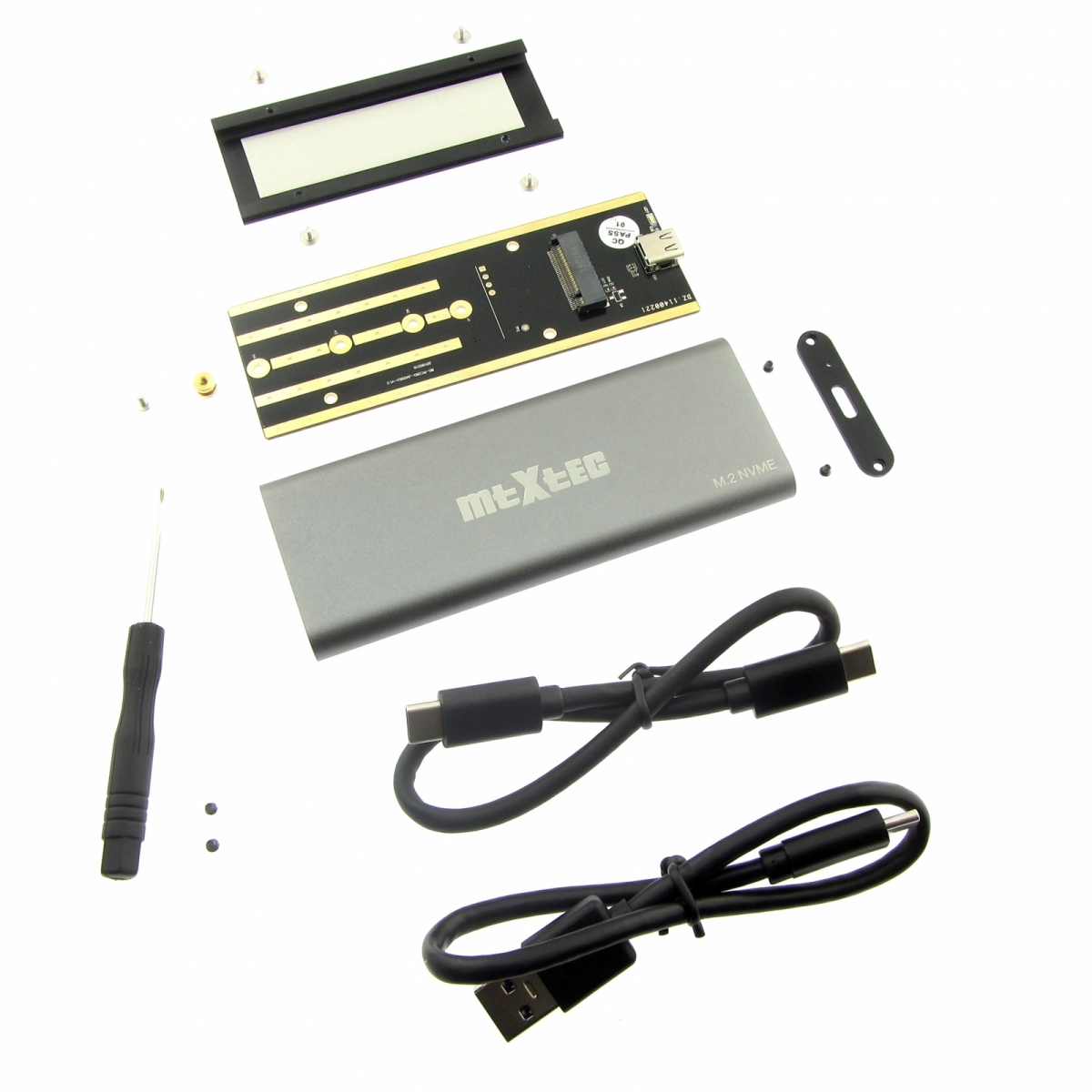 MTXtec externes Alu-Gehäuse für m.2 SSD mit NVMe Schnittstelle zu USB 3.1, silber