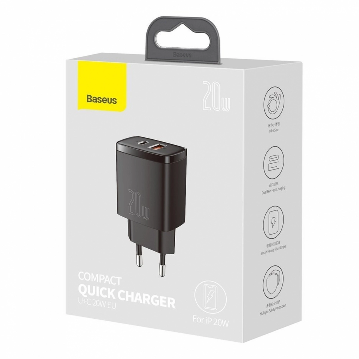 MTXtec Baseus Compact Schnellladegerät USB / USB Type C 20W 3A Quick Charge 3.0 und PD 3.0 schwarz (CCXJ-B01)