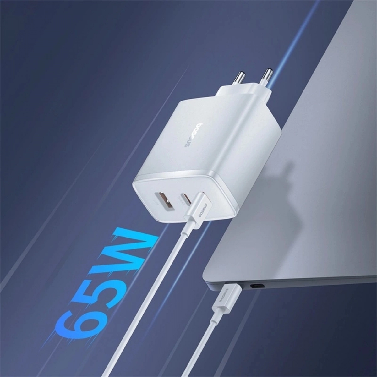 Baseus USB C GaN Ladegerät 65W USB-C Netzteil 3-Port PD Ladegerät mit PPS, Schnellladegerät weiss