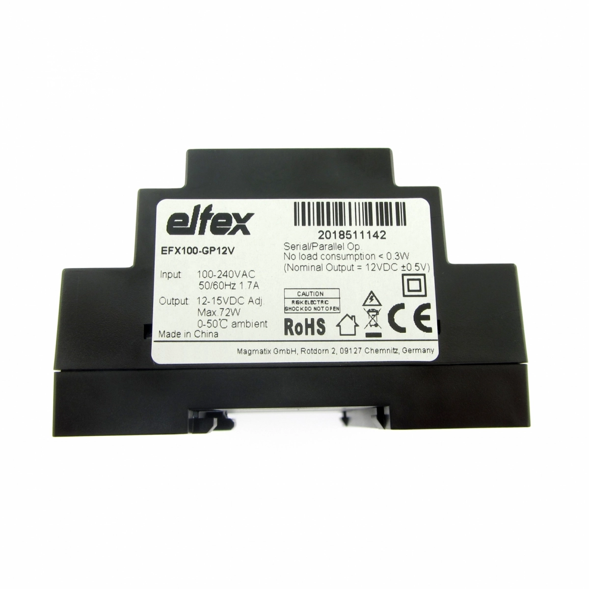 elfex Hutschienen-Netzteil 100W, 12-15V DC einstellbar, EFX100-GP12V
