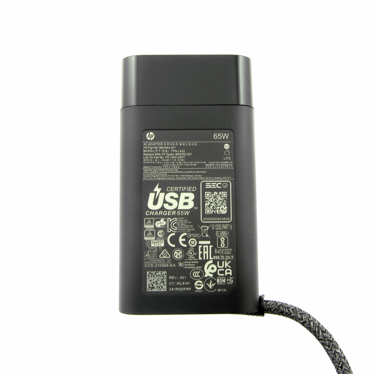 HP 65W Original USB-C Netzteil Slim 671R3AA#ABB M52944-001 TPN-LA22 M54350-001