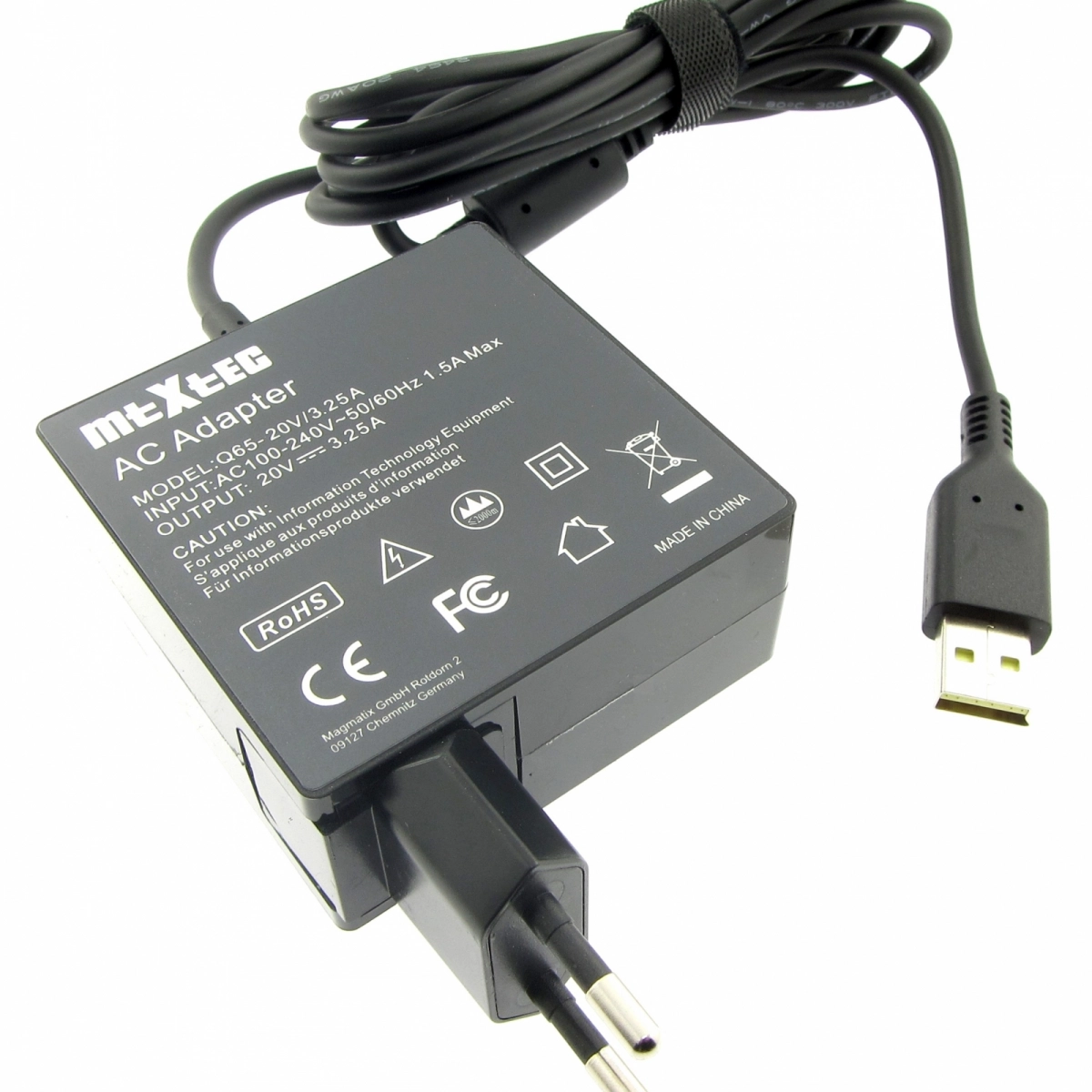 MTXtec Netzteil für LENOVO 5A10J40305, 20/5V, 3.25A, Stecker USB, 65W